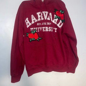 forever 21 (m) burgundy floral embroidered Harvard university hoodie